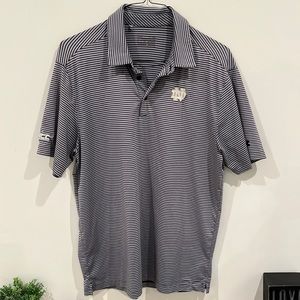 Grey and Navy Striped Notre Dame Mens Golf Shirt